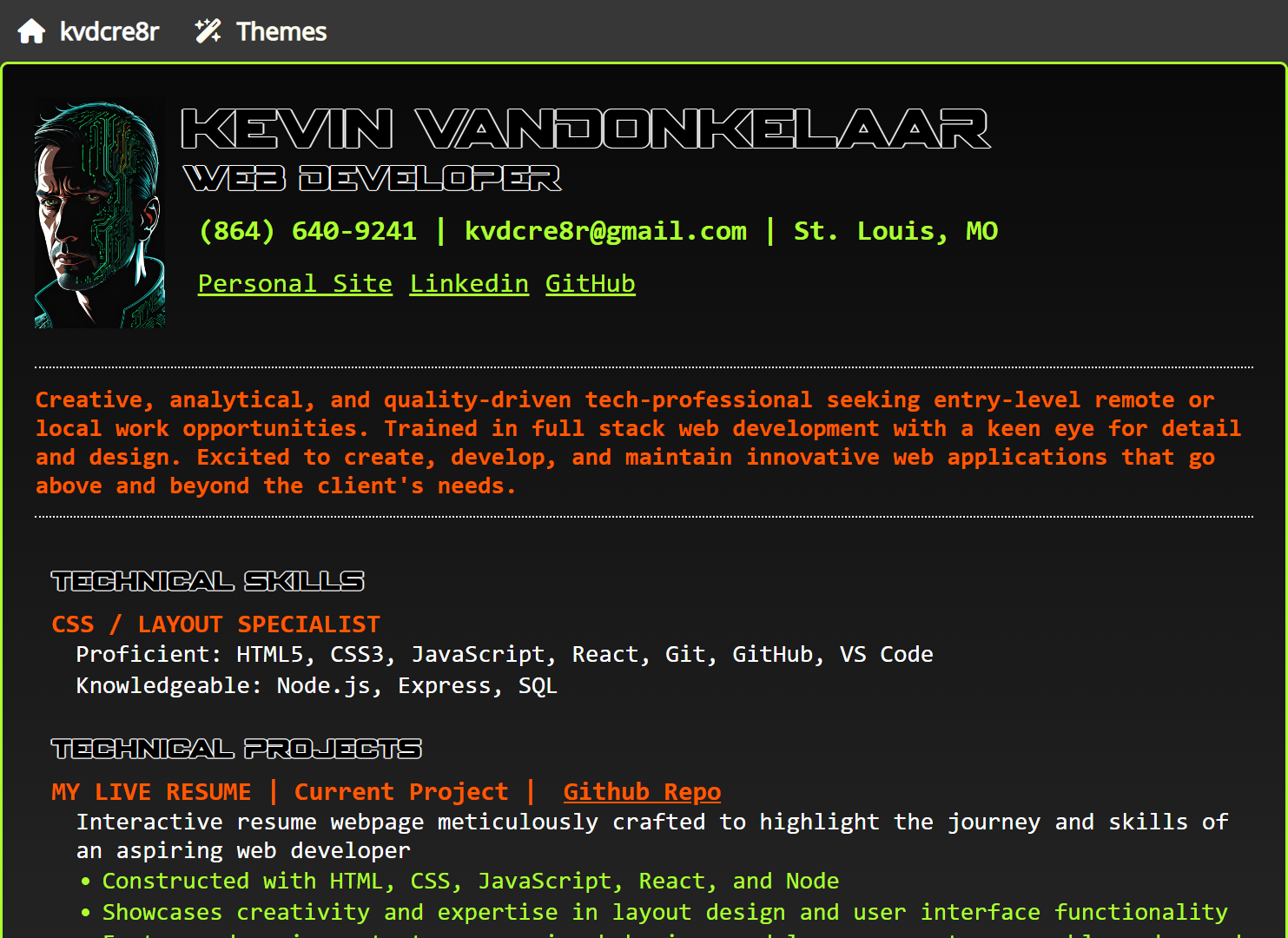 screenshot of my live resume project